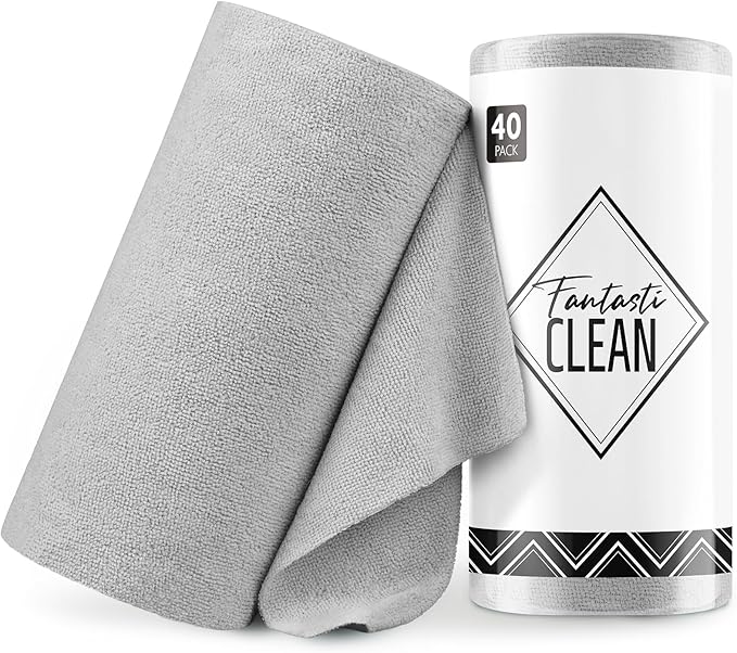Fantasticlean Microfiber Cleaning Cloth Roll- 40 Sheets, 12" x 12" (Grey) | Super Absorbent, Lint-free, Tear-away Microfiber Towel Roll, for All-Purpose Cleaning, Reusable Alternative to Paper Towels