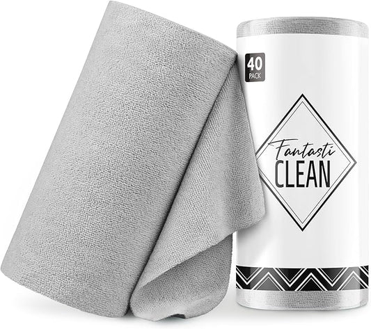Fantasticlean Microfiber Cleaning Cloth Roll- 40 Sheets, 12" x 12" (Grey) | Super Absorbent, Lint-free, Tear-away Microfiber Towel Roll, for All-Purpose Cleaning, Reusable Alternative to Paper Towels