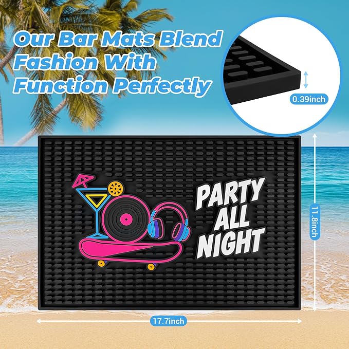 Neon Tiki Black Bar Mat 18 x 12 Inch - Thick Rubber Bar Mats for Countertop and Bartending - Professional Bar Spill Mat for Home Bar Accessories, Bar Cart Decor and Bartender Accessories （YDCW）
