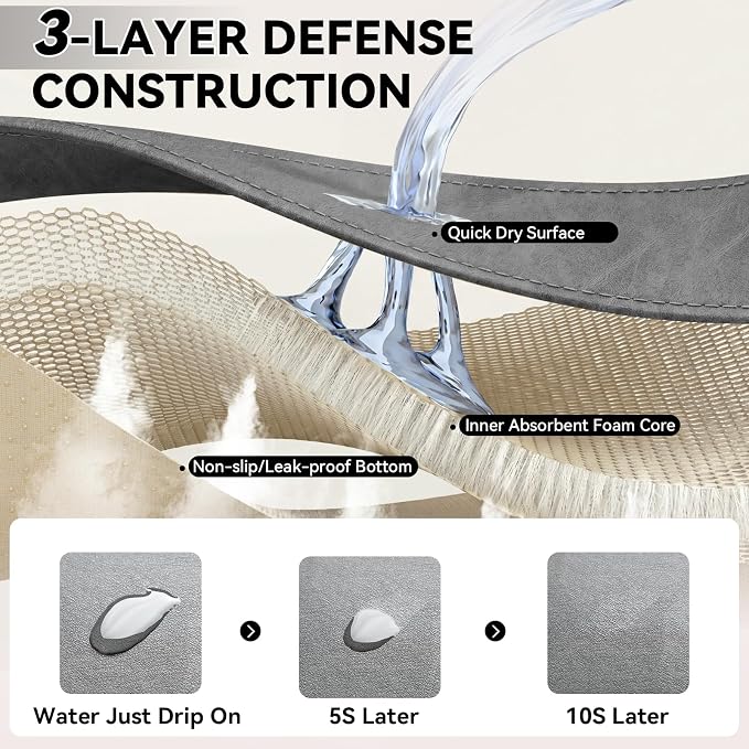 YDKGL 2 Pack PU Leather Dish Drying Mat for Kitchen Counter, Ultra Absorbent & Fast Drying Dish Mat Machine Washable Foldable Drying Pad for Countertops, Sinks, Draining Racks