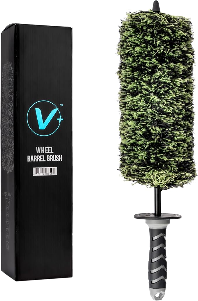VIKING Wheel Barrel Brush, Multi-Fiber Cleaning Brush for Car Cleaning Kit and Car Detailing Kit, Clean Exhaust Tips, Wheels, and Rims; 17 Inch Length, Black and Green, 1 Pack