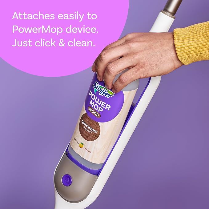 Swiffer Power Mop Wood Refill Solution, QuickDry Hardwood Floor Cleaner for Mopping Home, Bathroom, Kitchen, All Purpose Multi-Surface Solution for Floor Cleaning, Lemon Scent, 50.7 oz
