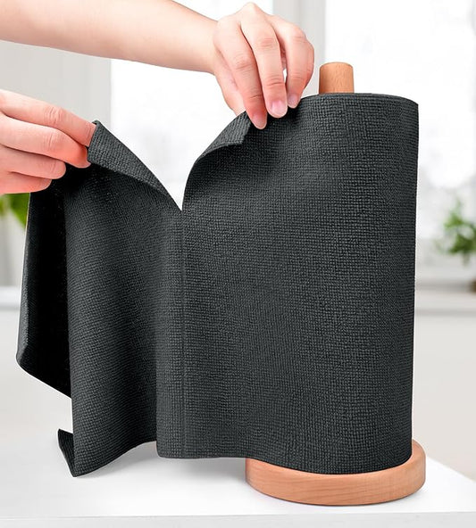 KitchLife Microfiber Cleaning Cloth Roll - Tear-Away Reusable Microfiber Paper Towels, Lint-Free, Washable, 20 Sheets for Kitchen, Car, Dishes, and Sensitive Surfaces (Black)