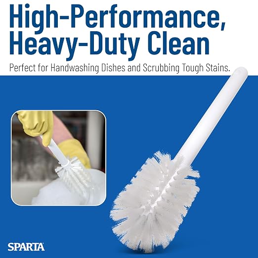 SPARTA 11" Nylon Dish Brush with 2.75" Round Head, Wide-Mouth Bottle and Bowl Cleaning Brush, Commercial Kitchen Use, White