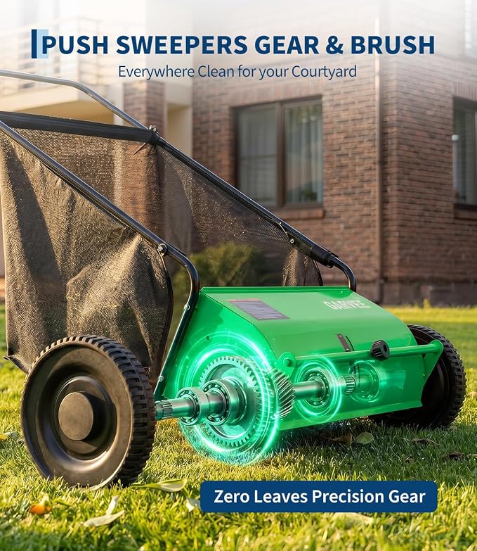 26 Inch Push Lawn Sweeper, Garden Lawn Sweeper Leaf and Grass Collector with 7 Cu.ft Mesh Bag, Adjustable Brush Height and 4 Spinning PP Brushes, Yard Sweeper for Leaves Grass Cleanup | with 7 Cu.ft Mesh Bag, Adjustable Brush Height and 4 Spinning PP B...