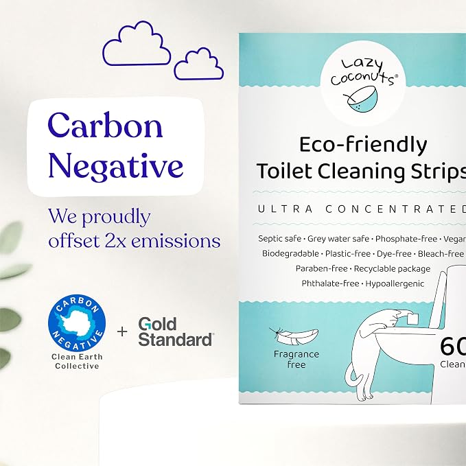 Lazy Coconuts Toilet Bowl Cleaner Strips - 60 Cleans, Plastic-free, Dye-free, With Lemon Essential Oil