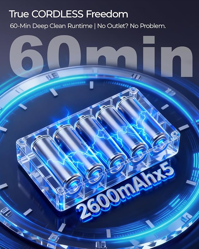 Teant Cordless Mattress Bed Vacuum, 18kPa Suction & LED Display, Model MV01 | Cordless 2-Speed Bed Vacuum, 33000RPM Roller Brush, 253.7nm UV-C, Ultrasonic, HEPA, 149°F Heat, Aroma, Anion for Bed Sofa