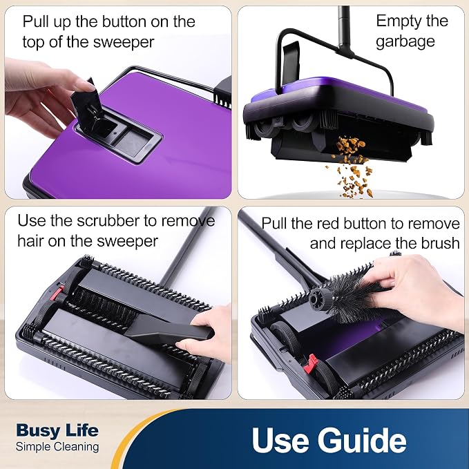 Yocada Carpet Sweeper Cleaner Manual Household Sweeper 1*Extra Brush | for Home Office Low&Undercoat Carpets Rugs Pet Hair Dust Scraps Paper Small Rubbish Cleaning 48.03"