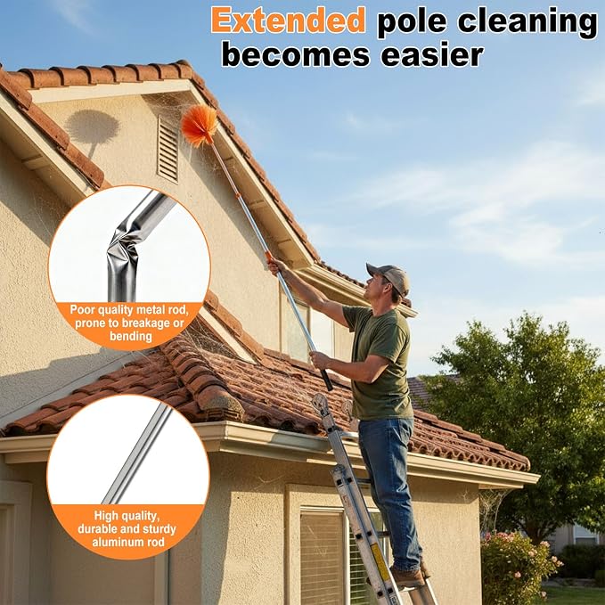 67" Window Squeegee for Window Cleaning with Extension Pole, 3-in-1 | Rotatable Lock Design,Stainless, Professional Window Cleaner Tool Kit for Indoor Outdoor High Windows,Car Glass,Shower Doors