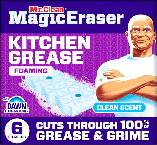 Mr. Clean Magic Eraser Foaming Sponge, Kitchen Grease Eraser, Dawn Cleaning Power, Oven Cleaner, Clean Scent, 6ct
