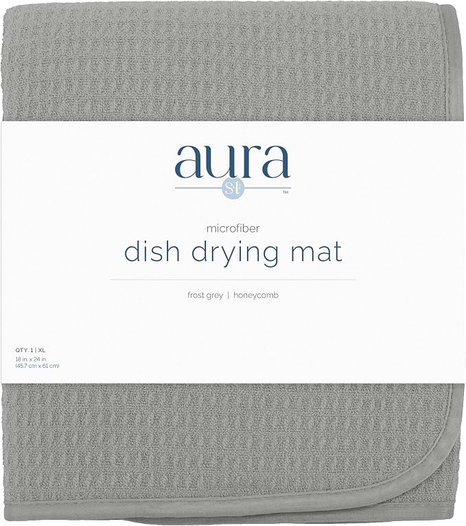 S&T INC. Dish Drying Mat XL, 18” x 24”, Absorbent Microfiber Kitchen Counter Mat, Dish Drying Pad for Dishes, Utensils, Pots and Pans, Extra Large, Grey