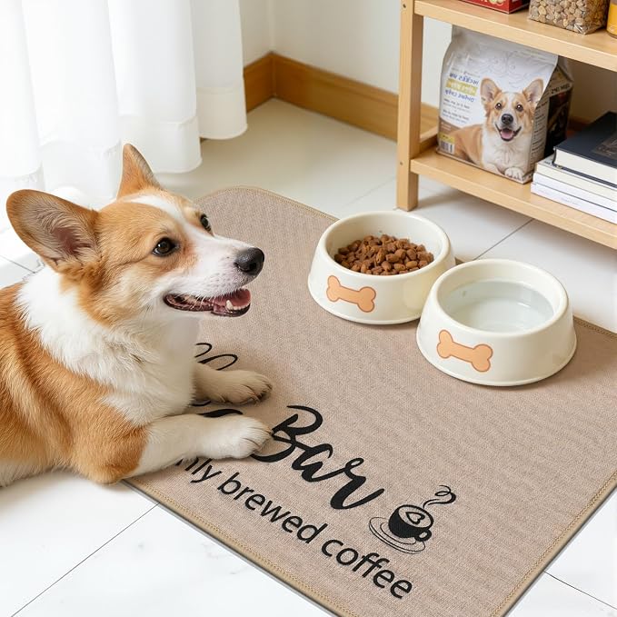 Findosom Dish Drying Mat, 12"x 20" Super Absorbent & Hide Stain Coffee Mat, Cuttable Drying Mat for Kitchen Counter, Coffee Bar Accessories, Under Dish Rack, Coffee Maker, Espresso Machine, Linen