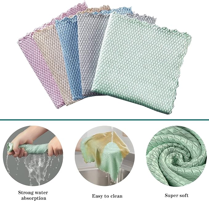 5Pcs Nanoscale Cleaning Cloth, Easy Clean Cloth, Fish Scale Microfiber Easycleanco Cloth, Reusable Lint Free Rags for Glass No Watermark or Streaks, Dishes, Mirrors (5 Colors,15.7 in x 11.8 in)