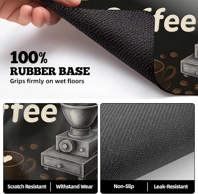Dish Drying Mat Large Coffee Mat Absorbent Drying Mat for Kitchen Counter Coffee Bar Accessories 32"x 17", Coffee Grinder
