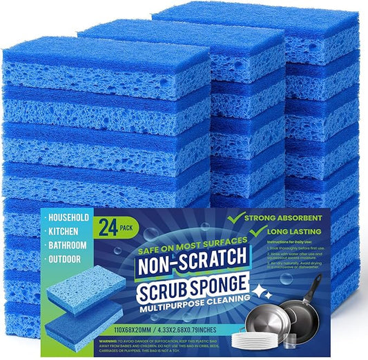 Metflavor Kitchen Sponges, 24 Count, Non-Scratch Scrub Sponge, Dual Sided Cleaning Sponges for Dishes, Kitchen, Bathroom