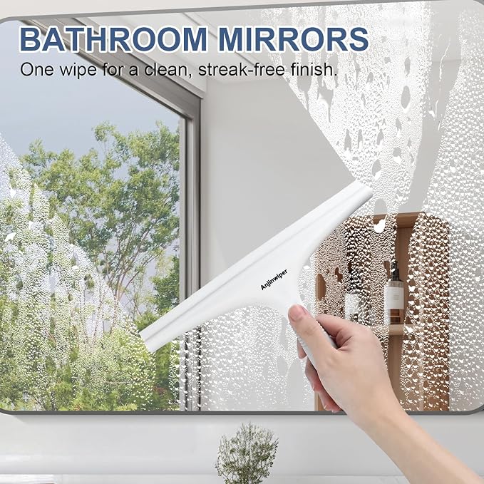 Shower Squeegee for Glass Doors, 10 Inch Bathroom Squeegee for Shower Glass | Streak Free No Squeak, Anti-Rust, All Purpose Glass Squeegee with Hook, Tile Walls, Mirror, Window, Car, Water & Soap Removal