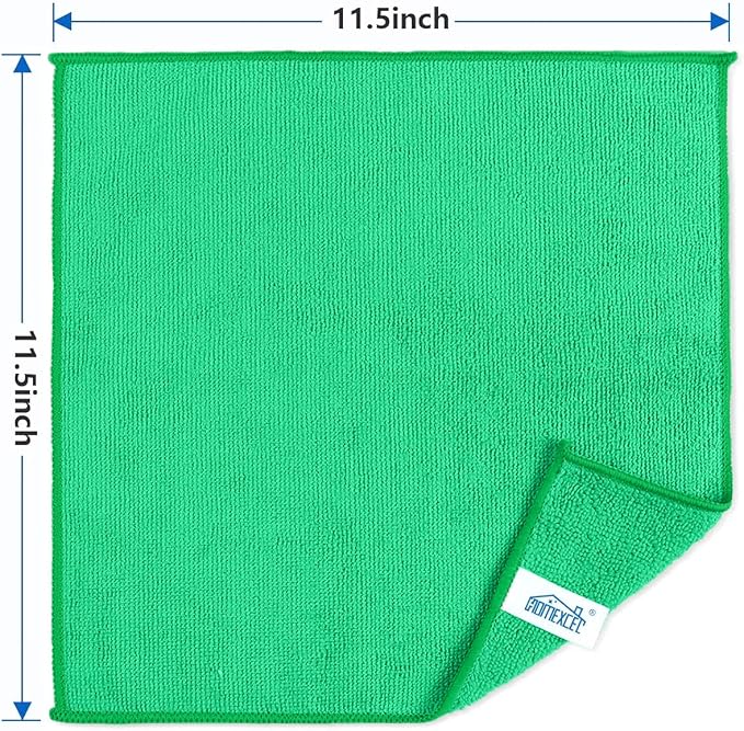 HOMEXCEL 8PK Microfiber Cleaning Cloth, Cleaning Rags for Home, 11.5x11.5in | Reusable, Lint Free, Scratch-Free and Highly Absorbent Towels for Kitchen, Window and Glass, Cars, Green