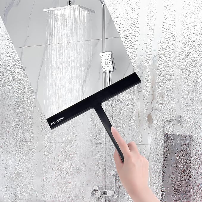 Silicone Rubber Blade Shower Squeegee 9" in Width Window & Car Squeegee for Shower, Glass, Window (Black, 9 Inches)