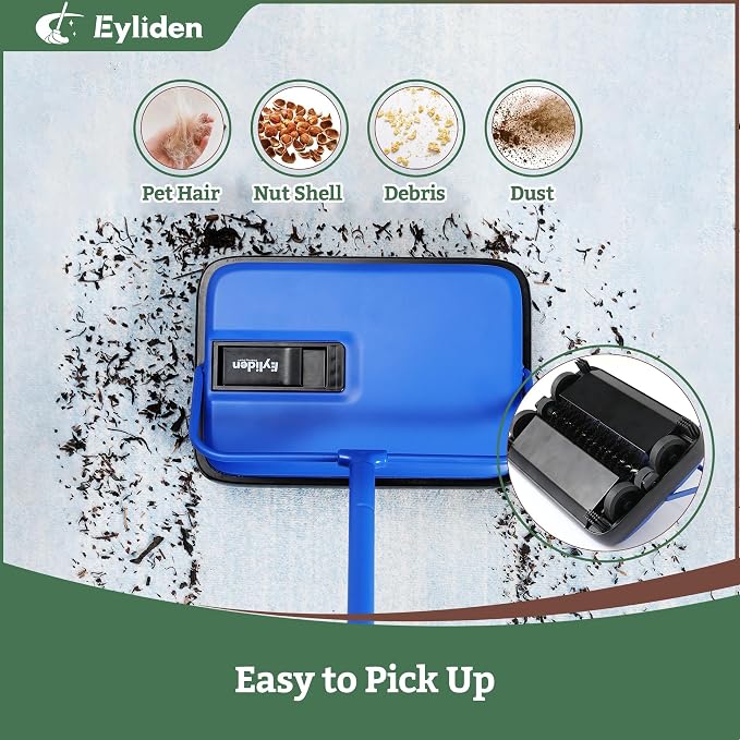 Eyliden Carpet Sweeper, Mini Size, Manual Sweeping, Blue | Lightweight, Hand Push - No Noise, Non-Electric, Easy Clener, Only for Carpet and Rug Cleaning