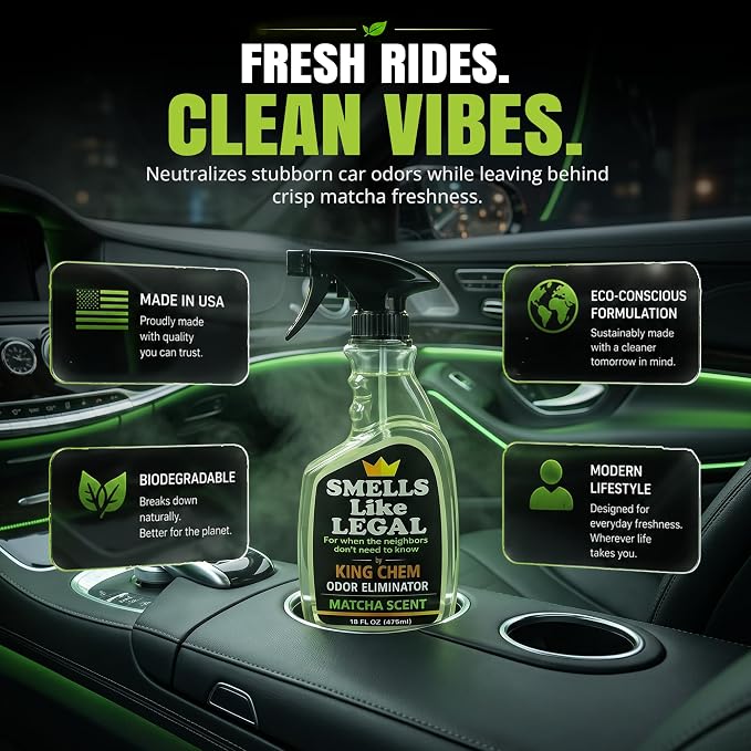 Smells Like Legal™ Matcha Odor Eliminator Spray - Powerful Commercial-Grade - Eliminates Smoke, Pet & Food Odors at source - Fabric-Safe, Non-Staining - Biodegradable Air & Fabric Freshener -16 oz | Commercial-Grade, Eliminates Smoke, Pet & Food Odors,...