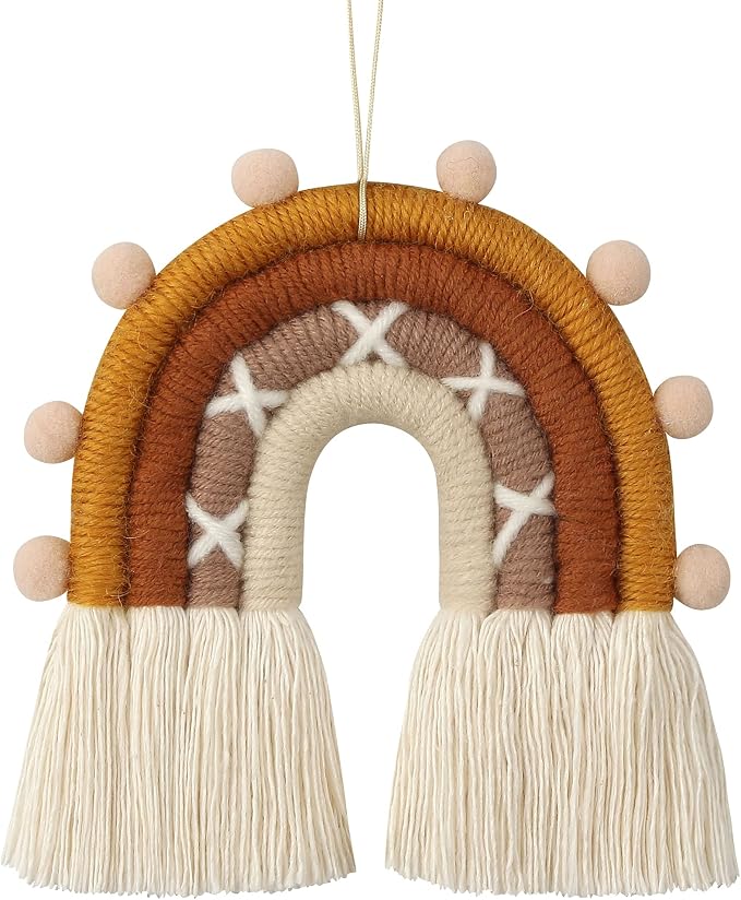 BOHO GARDEN Macrame Boho Rainbow Charm - Essential Oil Diffuser for Cars, Baby Nursery, Children's Bedroom, Home & Office - Colorful Decorative Hanging Air Freshener & Accessories - 3x4 - Rocky Road