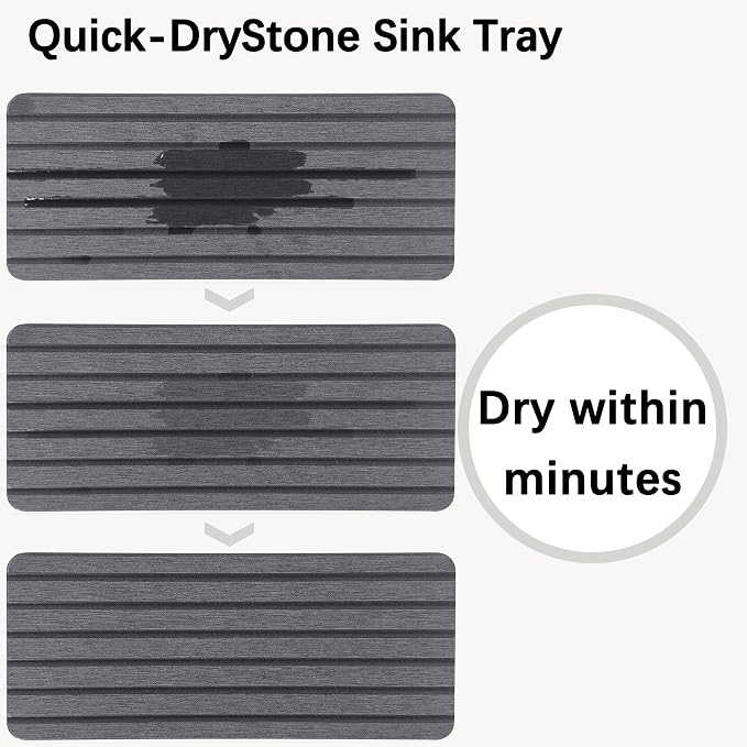 NiuYichee 2 PCS Water Absorbent diatomite Coasters, 10.2" x 4" Water Absorbing Stone Tray for Sink, Stone Drying mat for Kitchen Counter, Stone soap Tray Used for Hand Soaps & toiletries & Plants