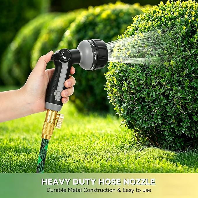 Garden Hose Nozzle Heavy Duty,Metal Water Hose Nozzle with 10 Adjustable Spray Patterns, High Pressure Hose Sprayer Nozzle Thumb Control On Off Valve for Lawn & Plant Watering, Car & Pet Washing
