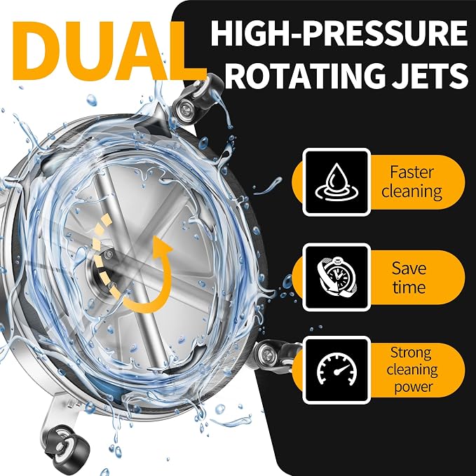 LidoDola 16'' Pressure Washer Surface Cleaner, Power Washer Accessory | Stainless Steel Housing with 4 Wheels, 1/4" QC, 2 Extension Wands & 2 Replacement Nozzles, for Gas & Electric Pressure Washer
