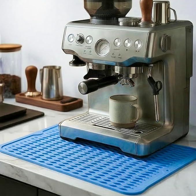 MicoYang Silicone Dish Drying Mat — Quick-Dry Ridges Counter & Sink Pad, Heat-Resistant Trivet to 450°F, Non-Slip & Dishwasher Safe, Roll-Up Storage, 18 Colors & 9 Sizes (Lichen Blue, 16"×12")