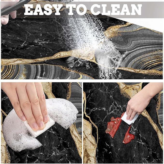 MCALK Marble Black Dish Drying Mat for Kitchen Counter, Gold Dish Drying Pad with Anti-Slip Rubber Base, Absorbent Kitchen Sink Mat with Modern Art Decor (1 pc 18" x 16")