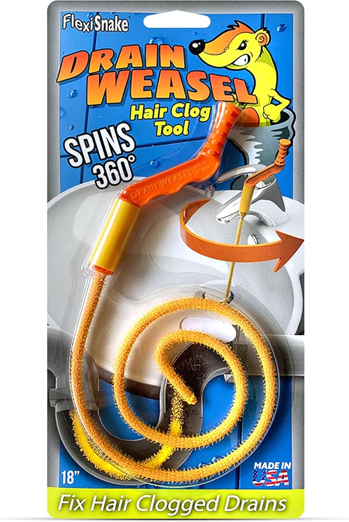 FlexiSnake Drain Weasel Sink Snake Hair Clog Remover Tool Kit | Sink, Pipe, Bathroom, Bathtub Drain Cleaner, 18-inch Long, Flexible, 1 Wand and Removable Handle, Made in The USA