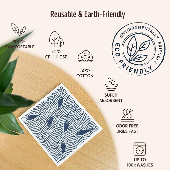 Swedish Dishcloths, 5 Pack Swedish Dishcloths for Kitchen, Super Absorbent, Biodegradable, Quick Drying, Dishwasher Safe