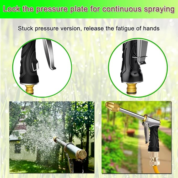 Heavy Duty Garden Hose Nozzle with Adjustable Brass Spray Tip | Heavy duty metal hose nozzle with adjustable spray, quick connect and comfort grip for watering,pet,car washing,cleaning.