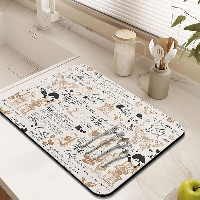 Absorbent Coffee Bar Mat - 24inx18in, Anti-Slip, Fits Under Coffee Machine, Dish Drying Mat for Countertops