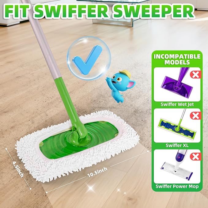 6 Pack Reusable Mop Pads for Swiffer, Microfiber Dry Sweeping Cloths | Compatible with Swiffer Sweeper Mop | Chenille Mop Refill Pads | Dry and Wet Pads Refill for Mopping Floors(Mop not Included)