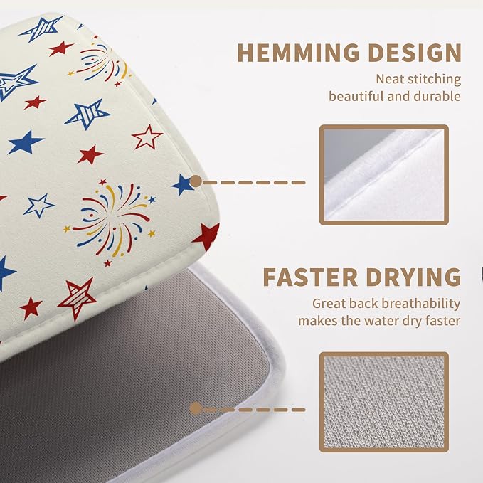 Patriotic Stars Dish Drying Mats 4th of July Dish Mat Kitchen Large Drying Matt Dishes Dryer Pad for Kitchen Counter Absorbent Microfiber Washable Foldable Reusable 18x24 in