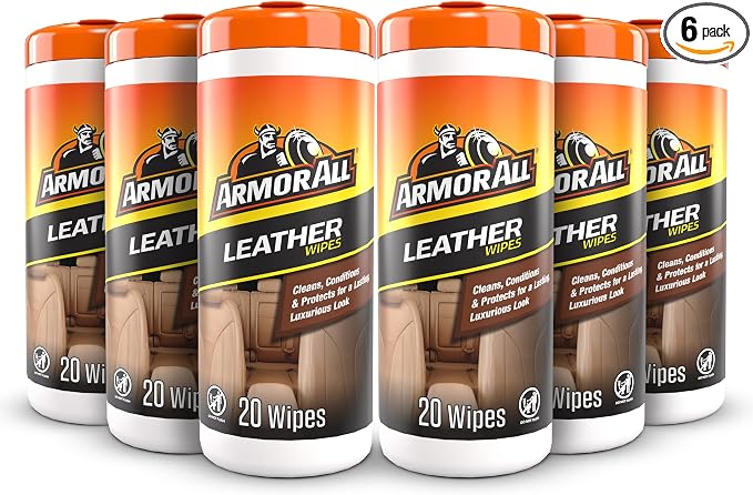 Armor All Car Interior Cleaner Leather Wipes - Cleaning for Cars & Truck & Motorcycle, 20 Count (Pack of 6), 10881