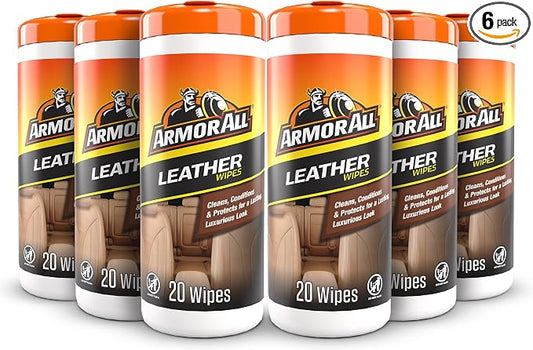 Armor All Car Interior Cleaner Leather Wipes - Cleaning for Cars & Truck & Motorcycle, 20 Count (Pack of 6), 10881