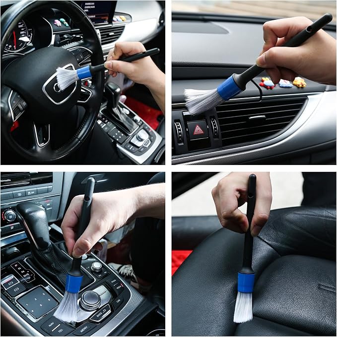 HMPLL 10pcs Car Detailing Kit, Premium Detailing Brush Set | Includes 5 Soft Car Detailing Brushes, 3 Wire Brush, 2 Air Vent Brush for Cleaning Car Interior and Exterior Detailing, Blue