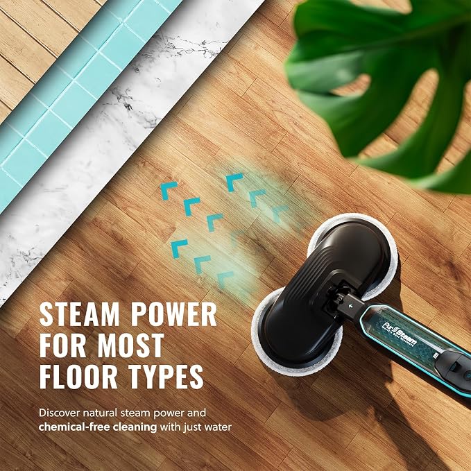 PurSteam ScrubMaster V2 Steam Mop with Dual Scrubbing Head and LED Lights | Dual Scrubbing Head | LED Headlights | Adjustable Steam Control | Anti-Slip Swivel Head | Cable Holder | Upright Lock