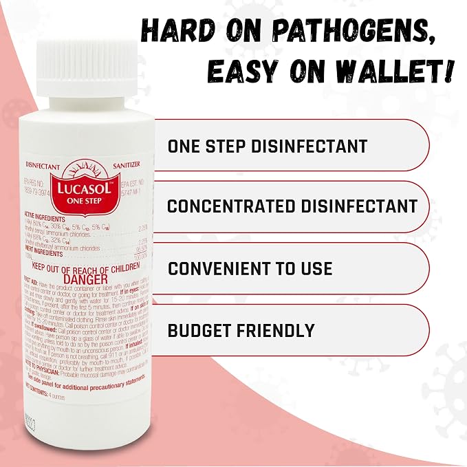 Lucasol One Step Disinfectant, All Purpose Cleaner Disinfectant For Hospitals, Barber Supplies, Household Essentials, School, Salons, Household Cleaning And More - 4 Fl Oz
