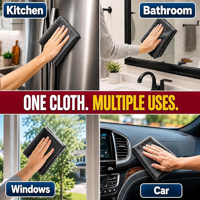 6Pcs-XXL Extra Large Magic Cleaning Cloth, 8x12 Inch Thick Microfiber Cleaning Cloth, Lint Free & Streak Free Reusable Cloths for Glass, Windows, Kitchen, Screens, Car & Household Cleaning