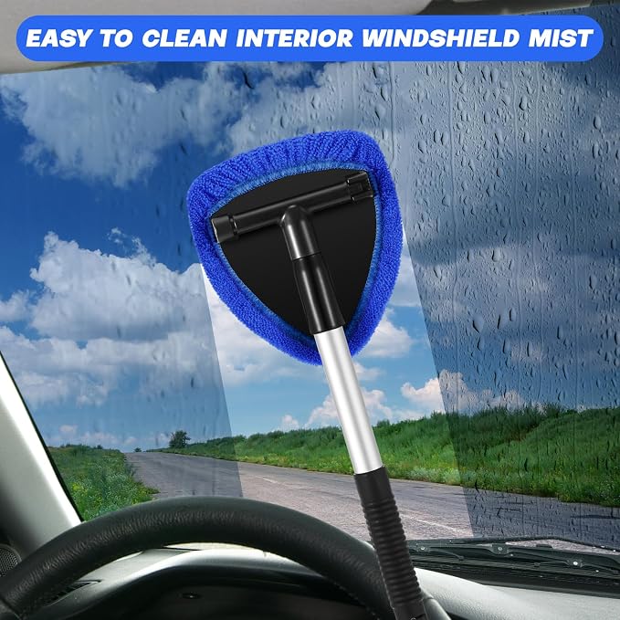 Potchen 8 Pcs Car Windshield Cleaner Tool Kit with Extendable Handle, Microfiber Towel Pads, Brush, Empty Spray Bottle for Auto Glass Wiper Suvs Rvs & Home Windows(Blue)
