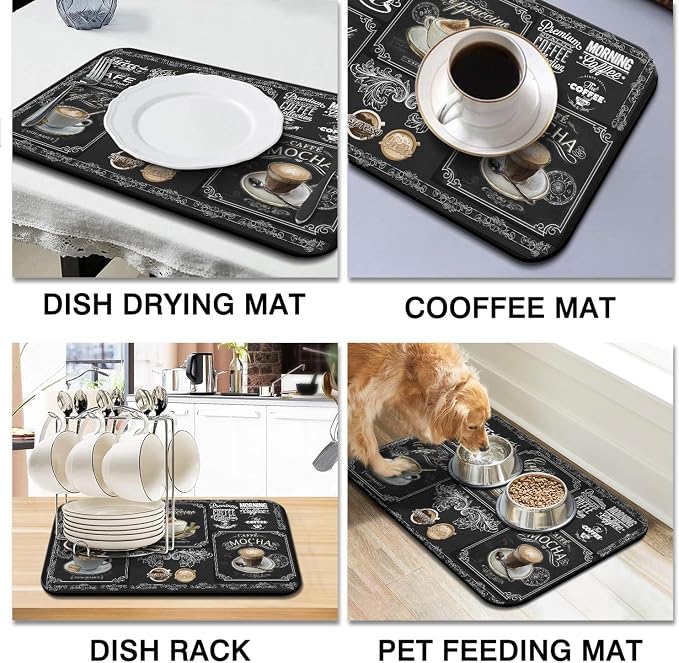 Absorbent Coffee Bar Mat - 23inx15in, Anti-Slip, Fits Under Coffee Machine, Dish Drying Mat for Countertops