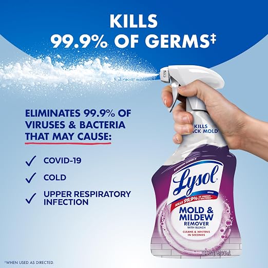Lysol Mold & Mildew Remover Spray, Bathroom & Shower Cleaner, Disinfectant Spray, Stain Remover with Bleach, Tough on Black Mold, Multipurpose Cleaner for Home and Kitchen, 32oz