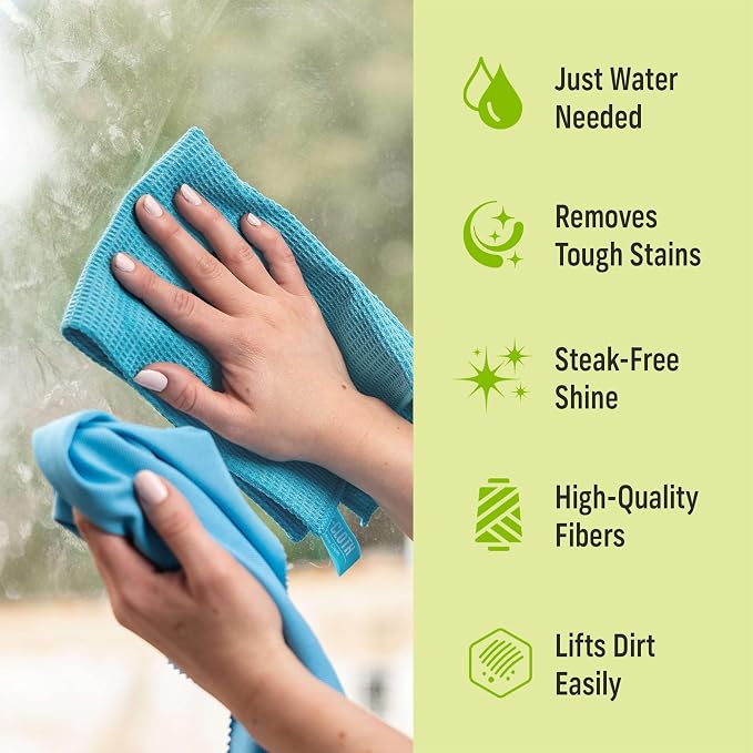 E-Cloth Window and Glass Cleaner Kit, Just Add Water - 2 Kits | Chemical-Free Cleaning - Reusable & Machine Washable Towel, Versatile Use for Mirrors, Cars, & Lenses, Alaskan Blue