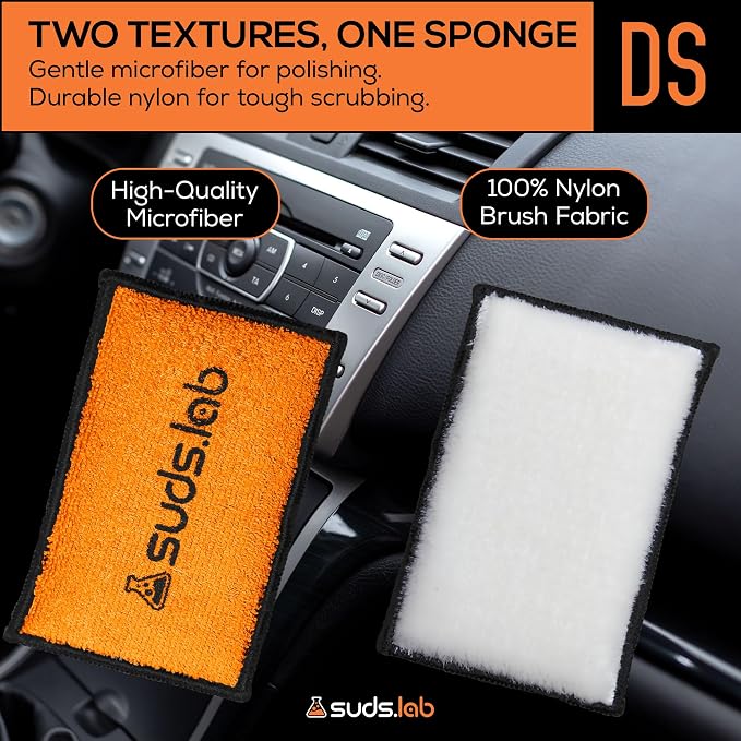 Suds Lab DS Microfiber Detailing Scrub Pad 3 Pack - Car Interior Cleaning & Detailing Microfiber Scrub Pads - Set of 3 - Safe On Leather, Vinyl, Plastic, Etc.