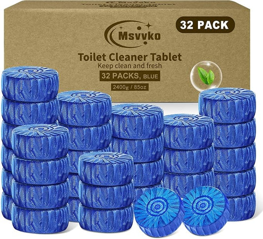 Msvvko Toilet Bowl Cleaner Tablets 32 Packs-85oz, Ultra-Clean Blue Cleaners for Deodorizing & Descaling, Long-Lasting Automatic Toilet Tank Cleaners, Against Tough Stains