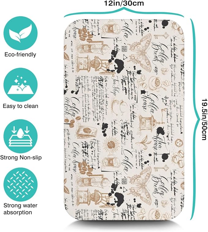 Coffee Bar Mat, 19inx12in, Absorbent, Anti-Slip, Fits Under Coffee Machine, Dish Drying Mat for Kitchen Countertops