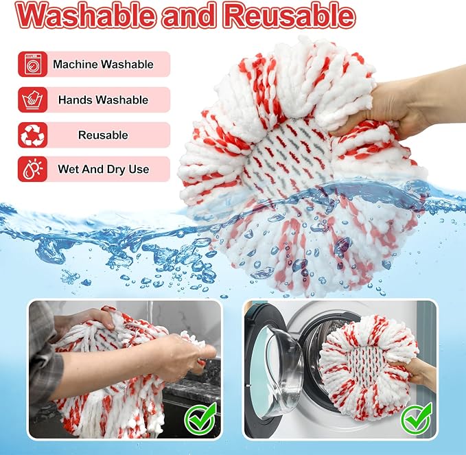 3 Pack Deep Clean Refill Compatible with O Ceda EasyWring Spin Mop & Bucket System Microfiber Mops Heads Refill for Oceda Easywring 1 Tank Spin Mop System, 40% More Cleaning Power, Scrub Pad